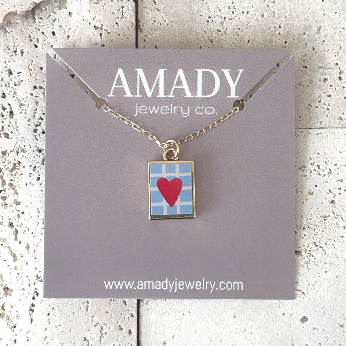 Red Heart card charm pendant necklace 18k gold filled
