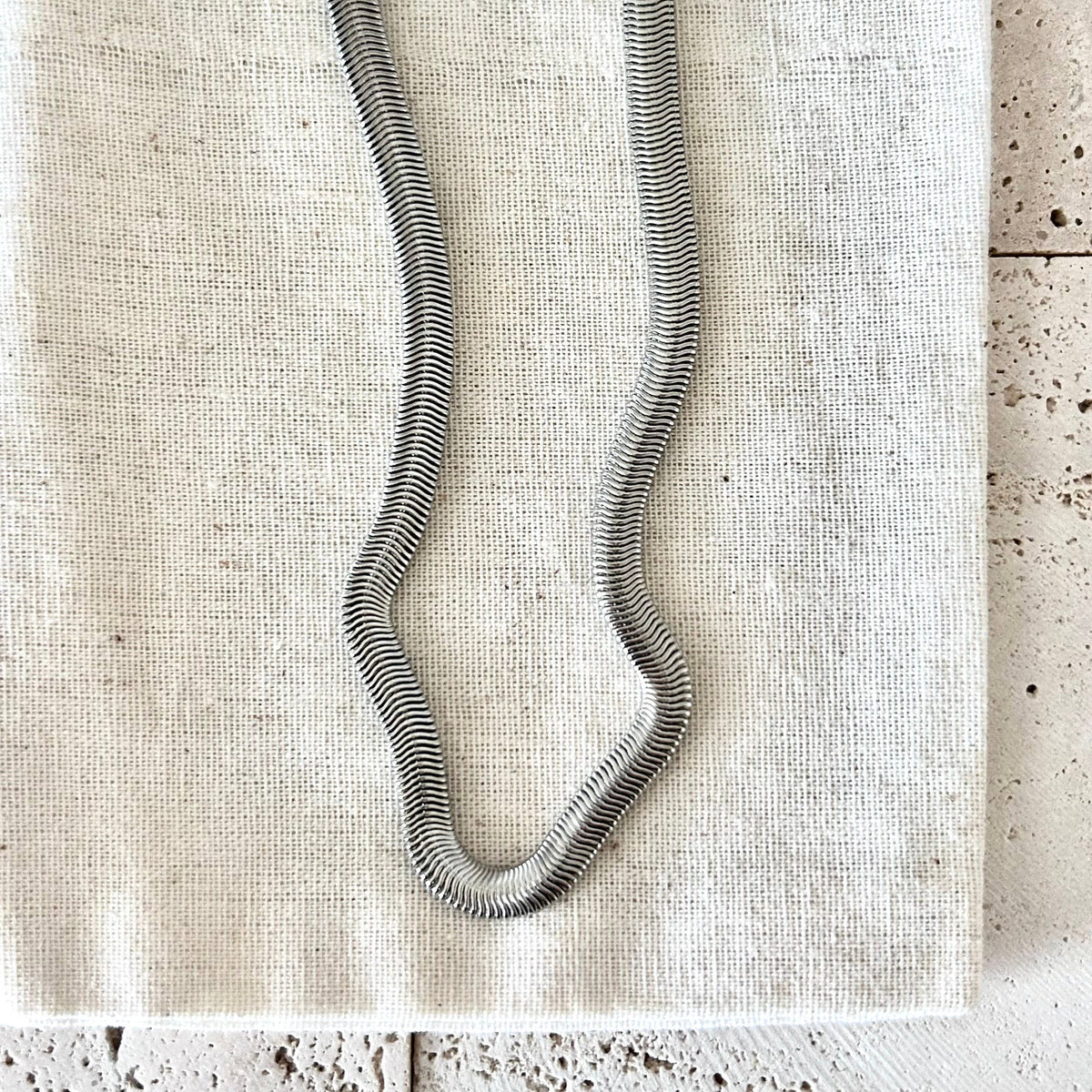 Silver Snake chain herringbone flat chain layering