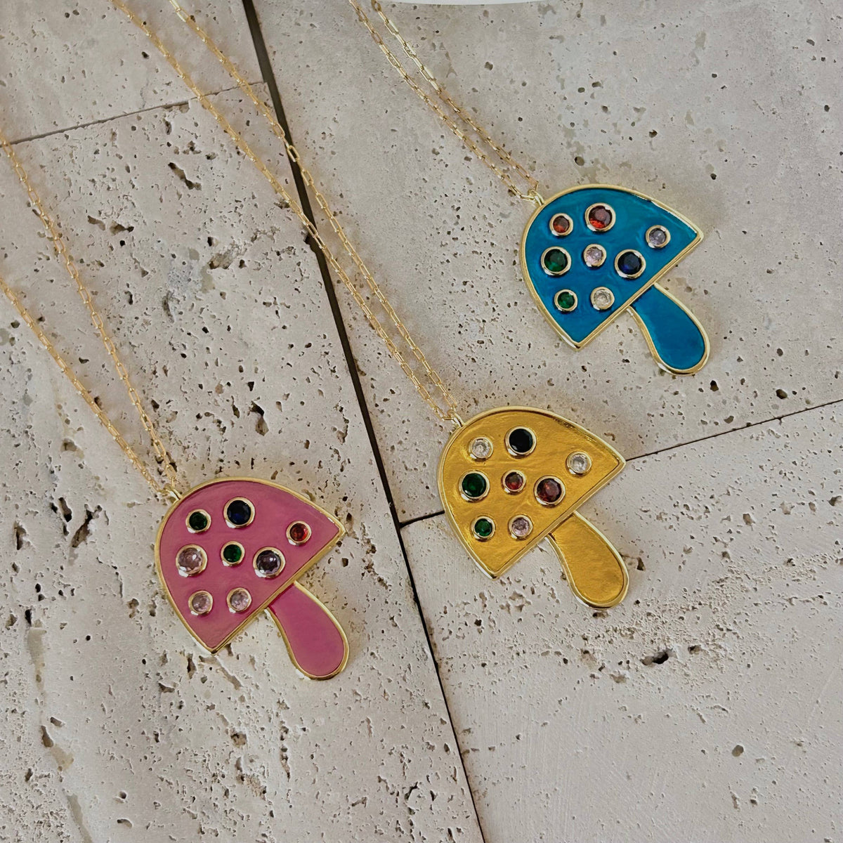 Big Mushroom pendant necklace colorful spring summer jewelry