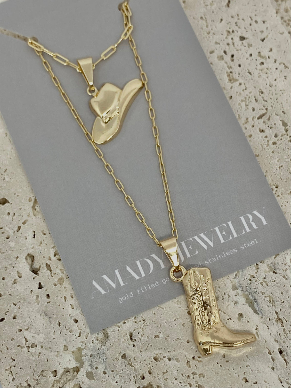 Cowboy cowgirl hat charm pendant necklace 18k gold filled