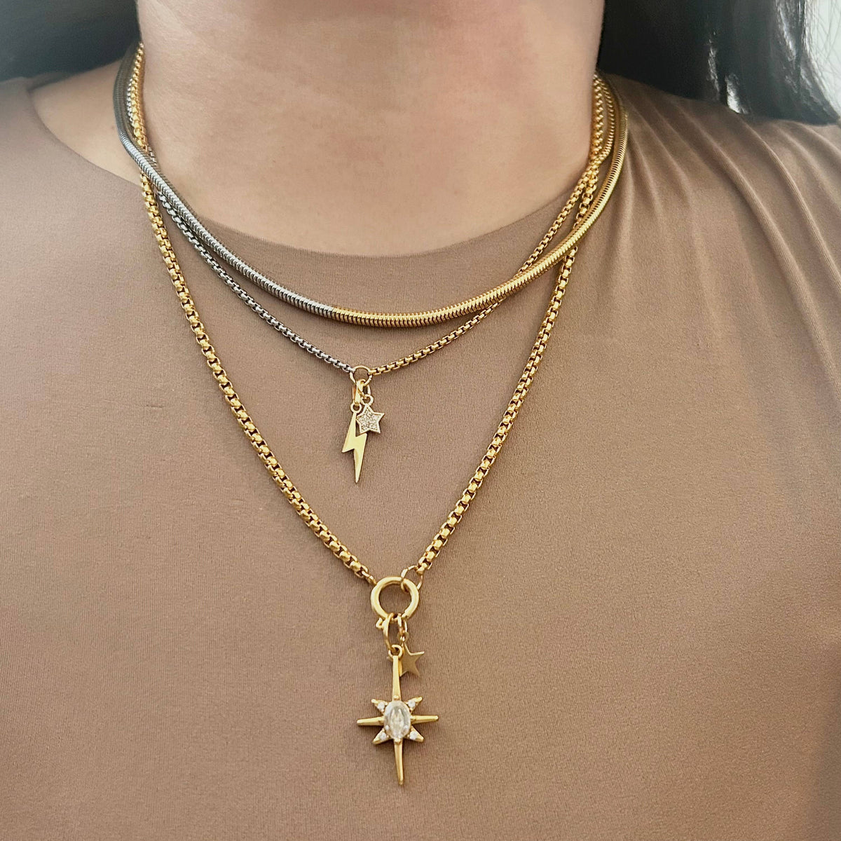 Gold Silver snake chain necklace two double tone ombre