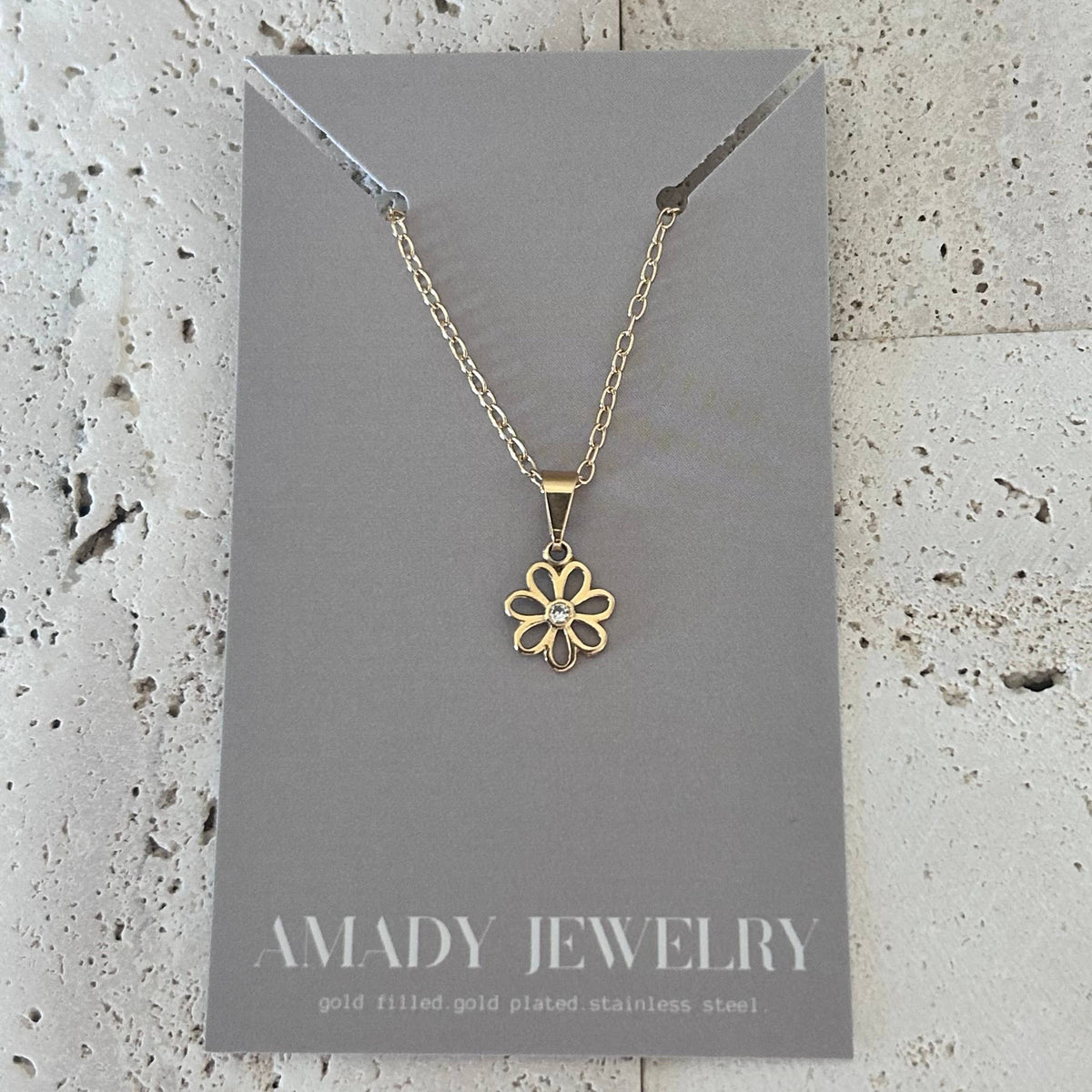 Flower charm pendant chain necklace 18k gold-filled daisy