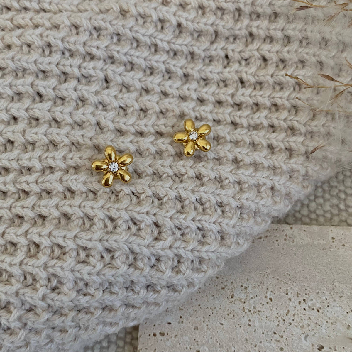 Flower Studs Post Earrings 18k Gold Plated Stainless Steel