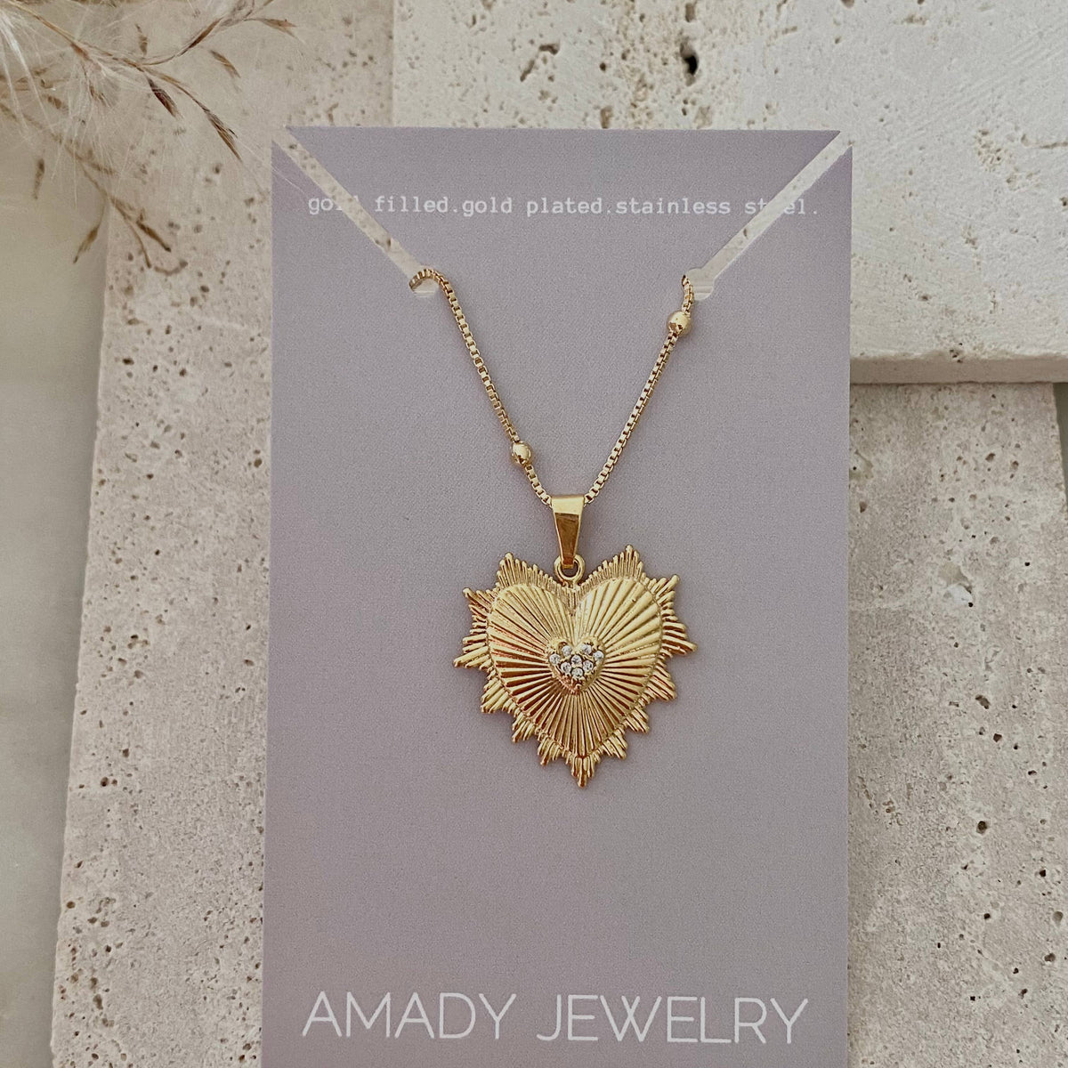 Heart Charm Pendant Satellite Chain 18k Gold Filled