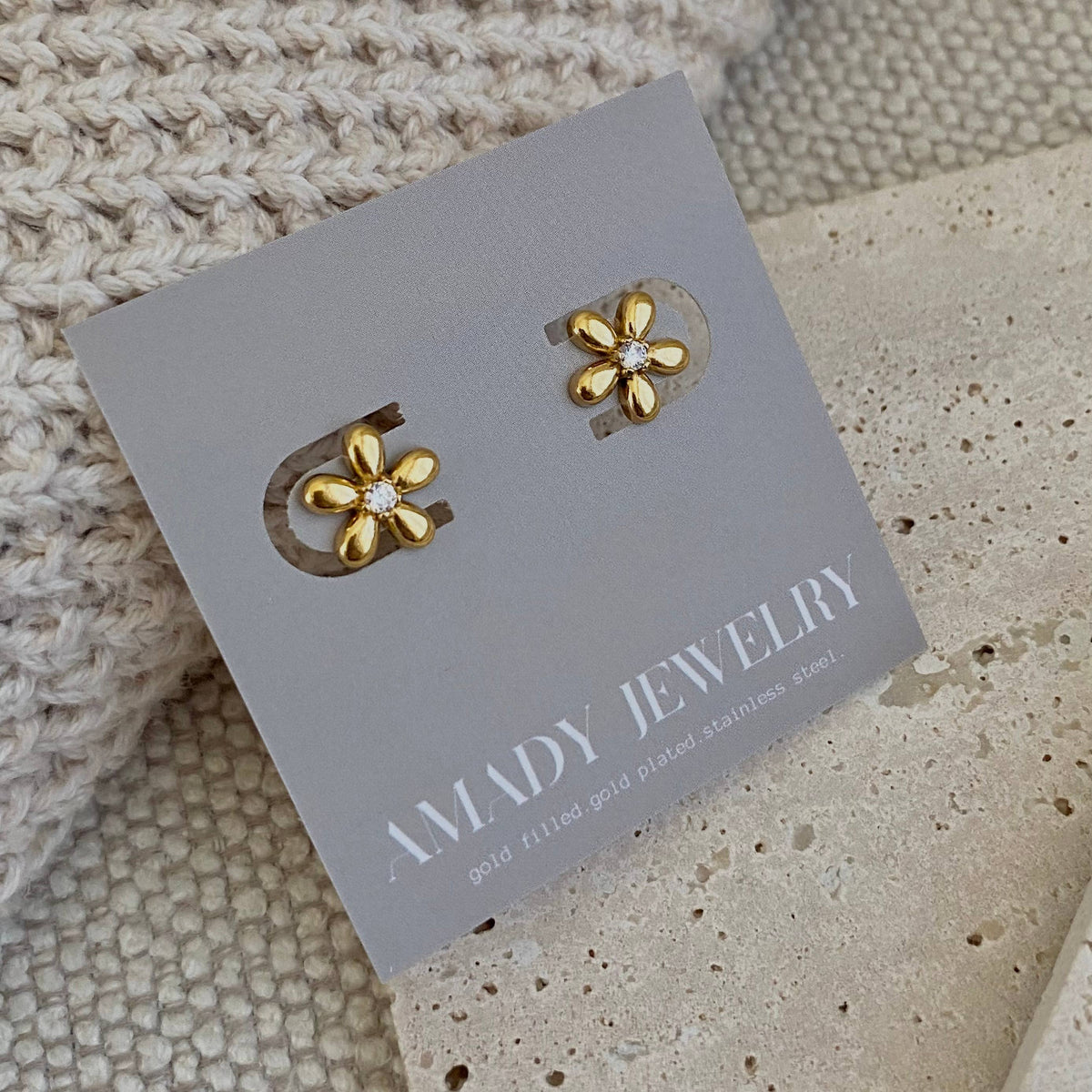 Flower Studs Post Earrings 18k Gold Plated Stainless Steel