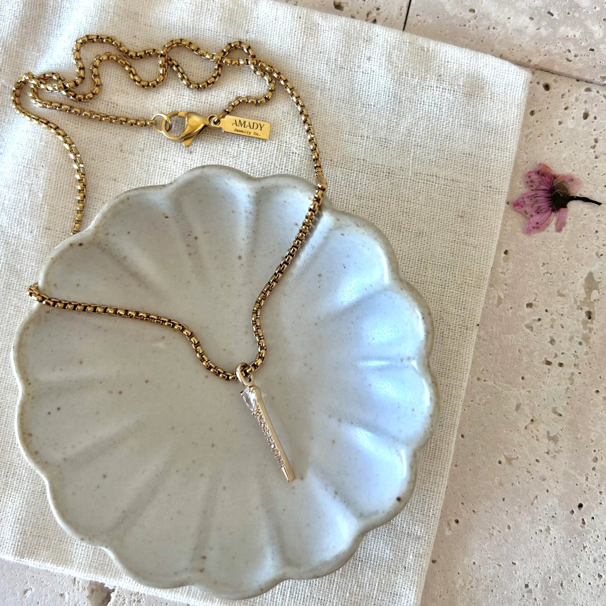 Spike crystals pendant necklace 18k gold plated water resist