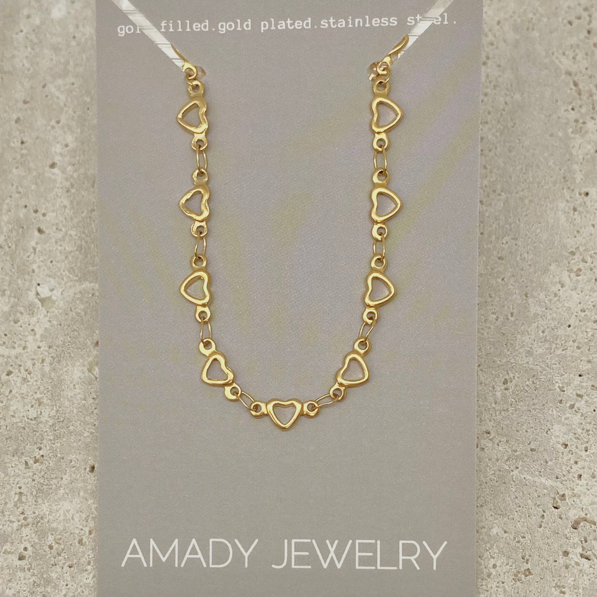Hearts necklace Love Valentines gold silver water resistant