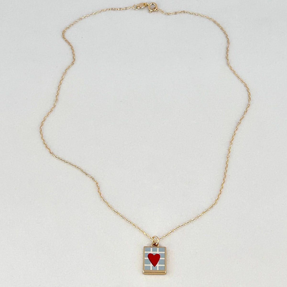 Red Heart card charm pendant necklace 18k gold filled