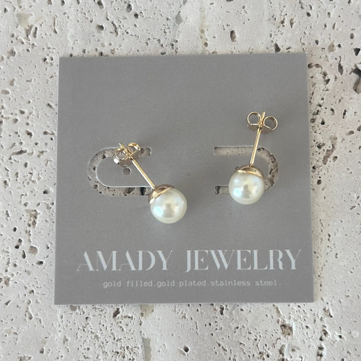 Pearl Stud Post Earrings 7mm Gold Filled layering earring