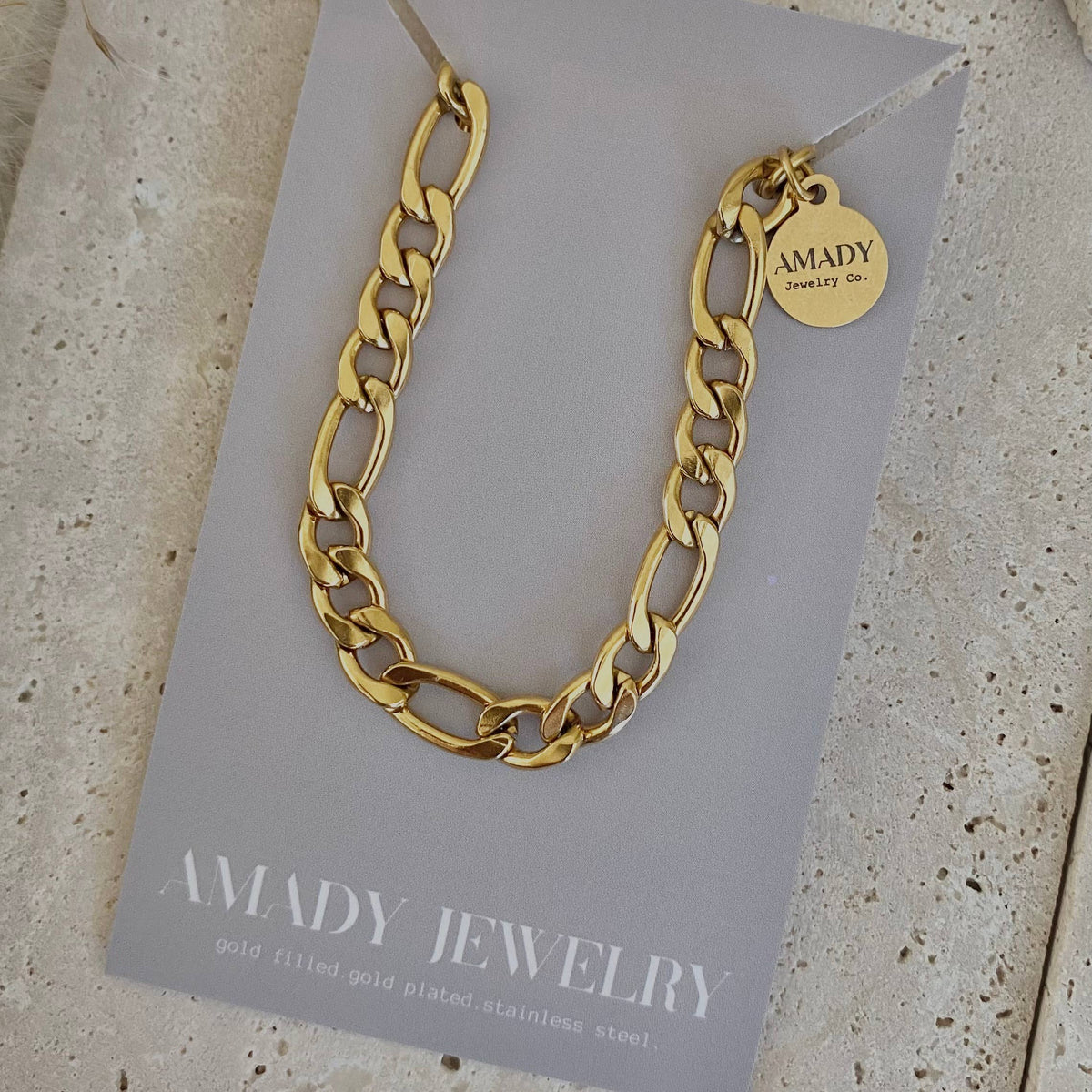 Figaro curb chain layering bracelet 18k gold plated