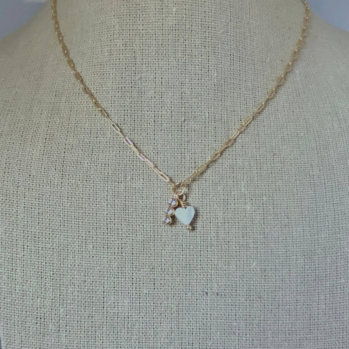 Shell Pearl Heart crystals bar charm necklace gold plated