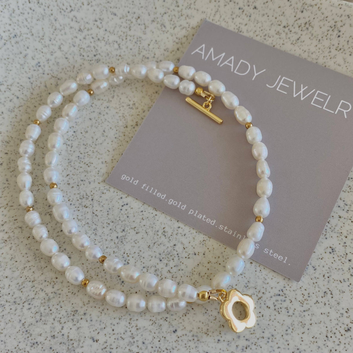 Flower toggle clasp Pearls necklace statement layering