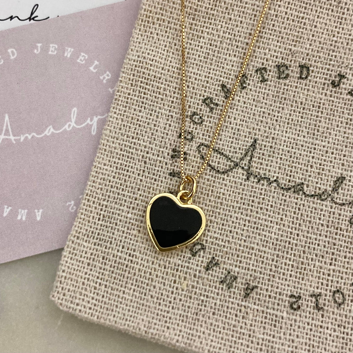 Black heart 18K gold plated gold-filled dainty necklace