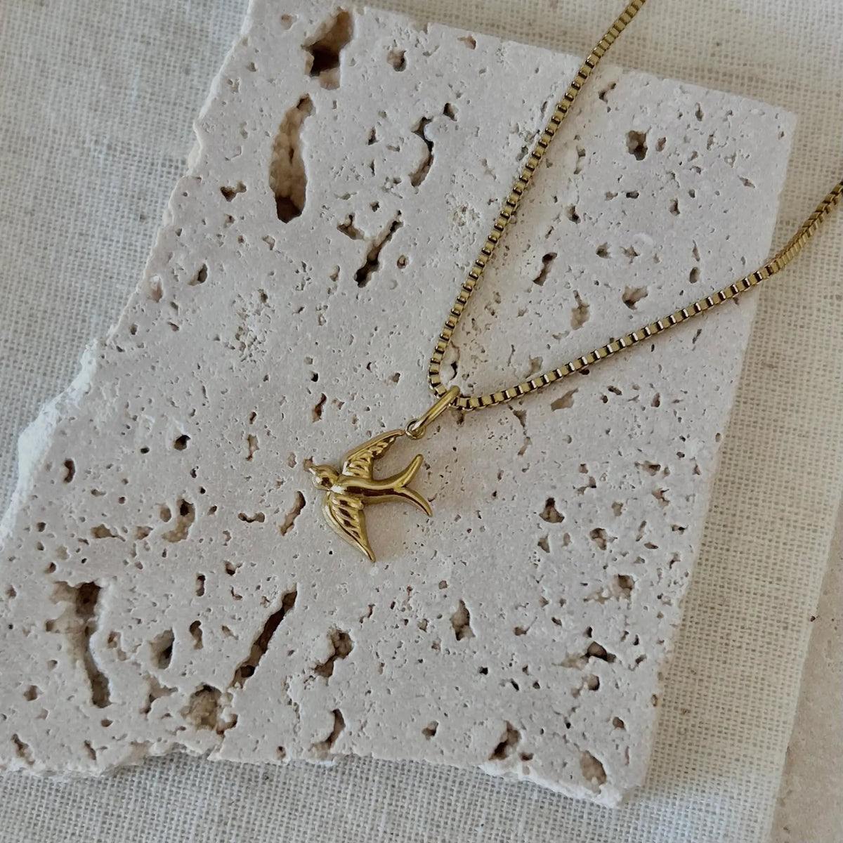 Bird necklace dainty Swallow charm pendant strand 18k gf