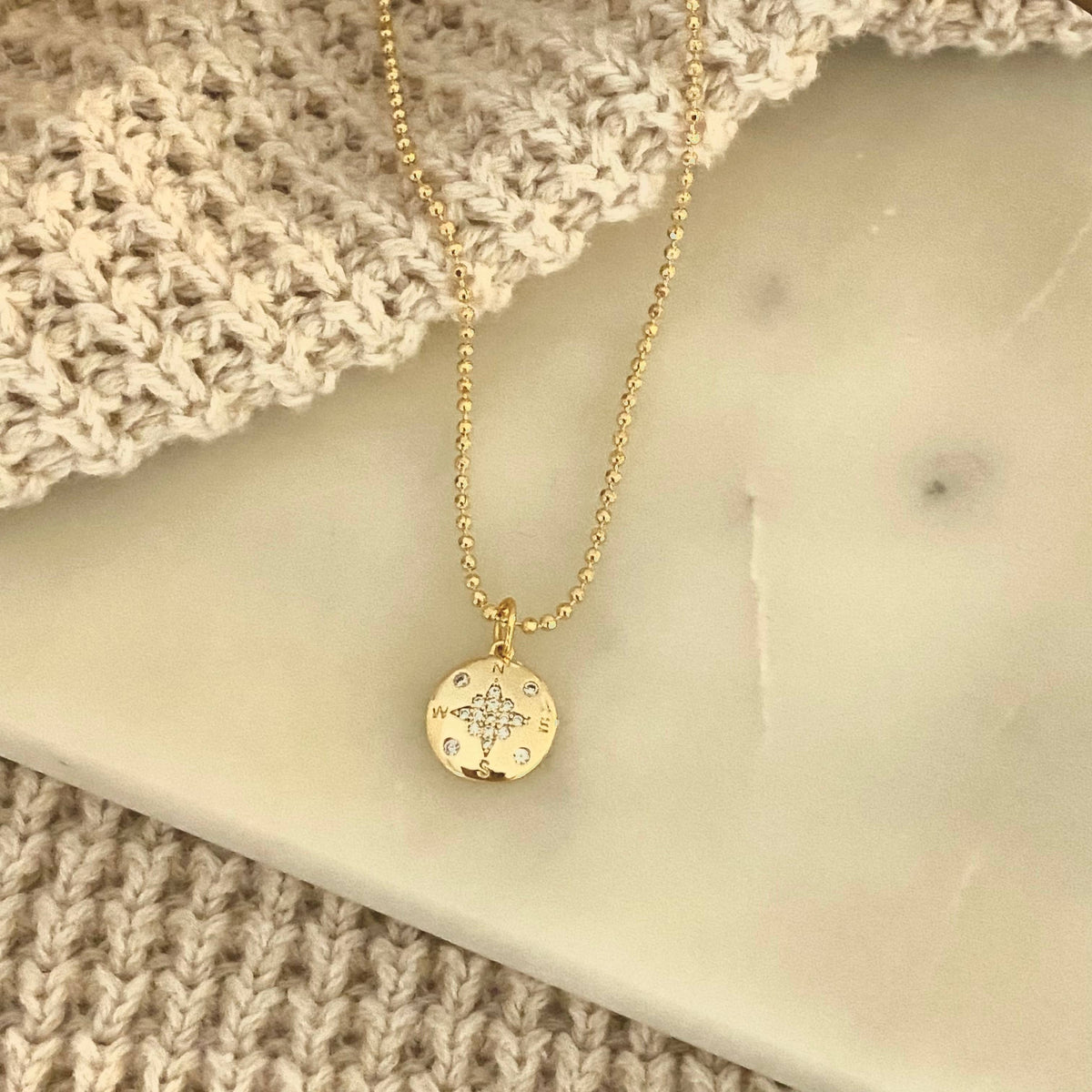 Compass Travels Necklace 18k Gold Filled GP charm waterproof