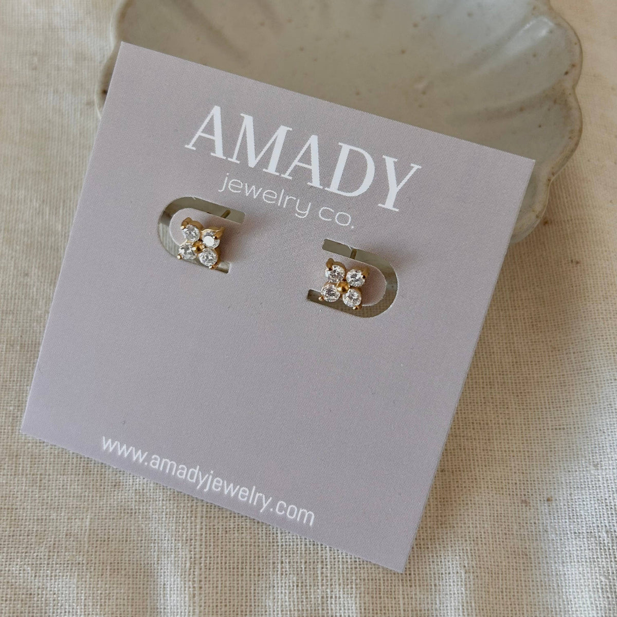 Flower cubic zirconia stud post earrings waterproof 18k gp