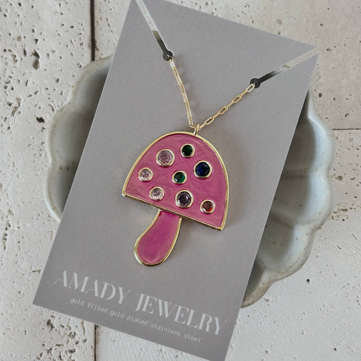 Big Mushroom pendant necklace colorful spring summer jewelry