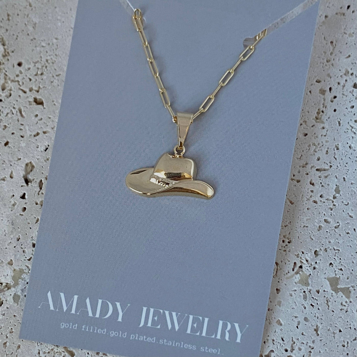 Cowboy cowgirl hat charm pendant necklace 18k gold filled