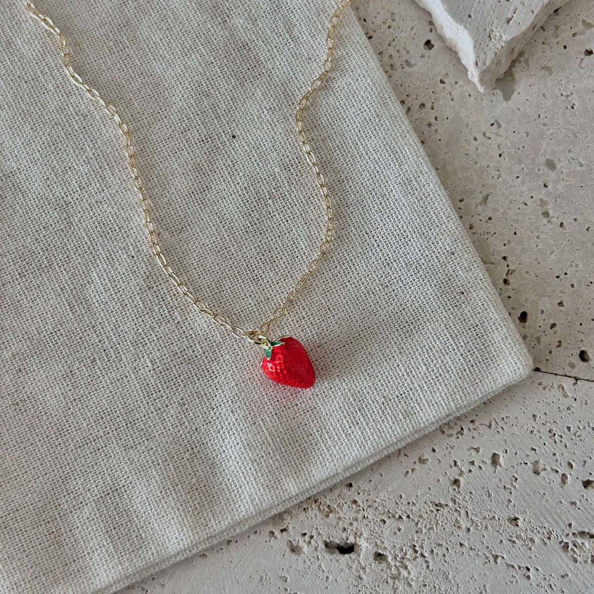 Strawberry Necklace fruit jewelry layering gold filled