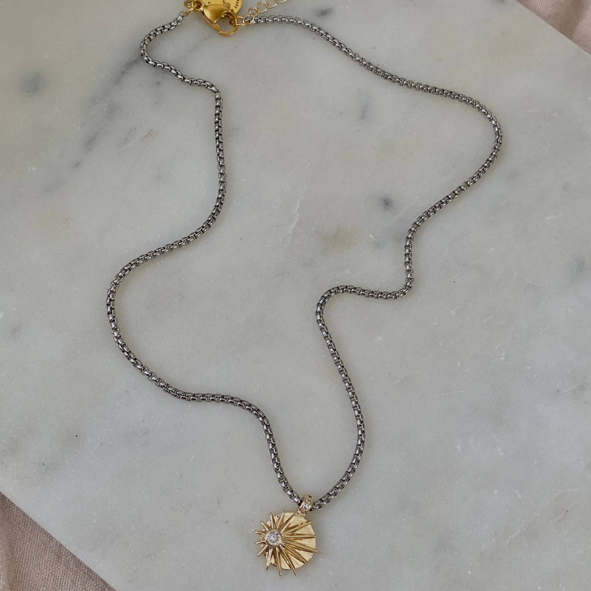 Sunburst sunrise zirconia gold plated necklace silver ombre