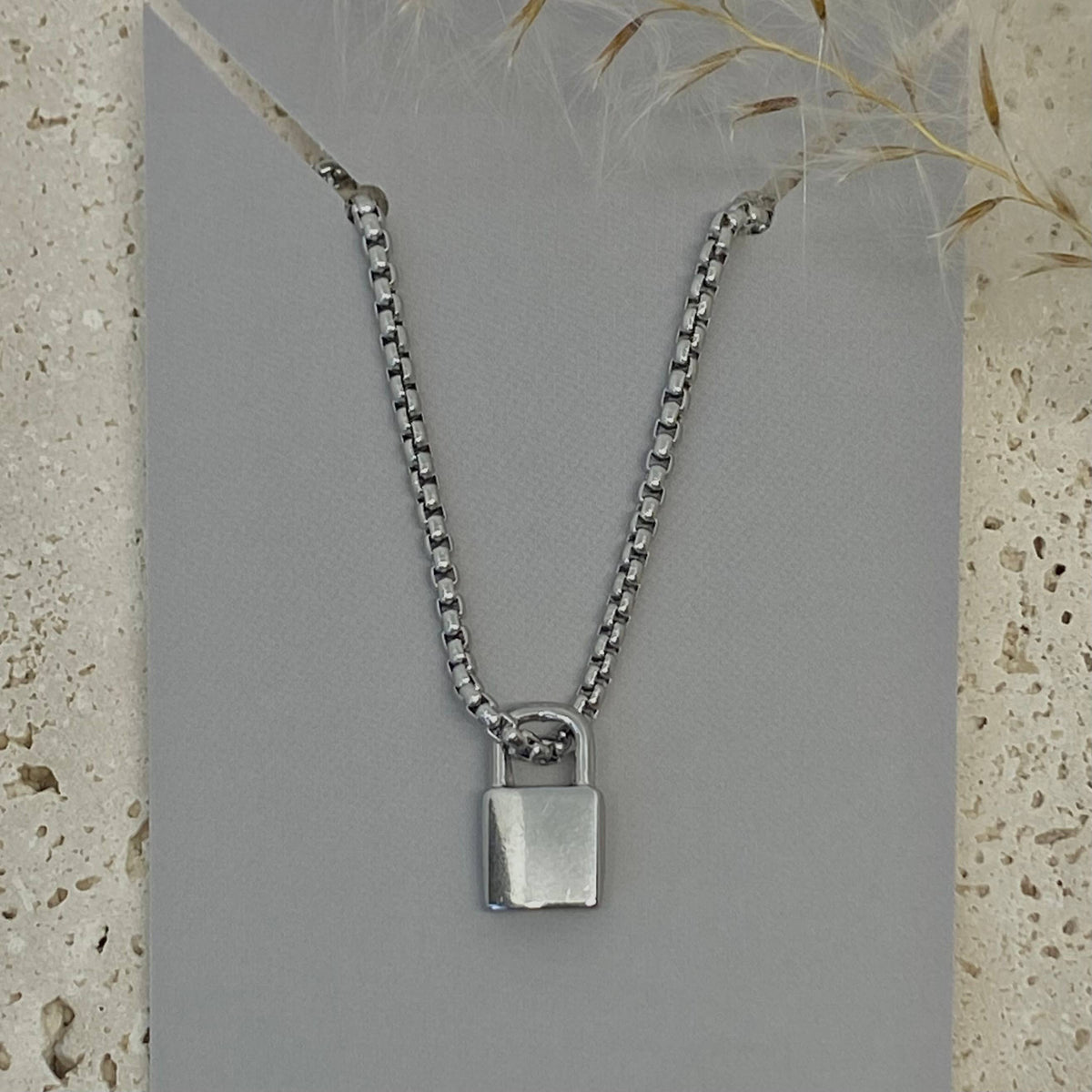 Silver or gold Padlock charm pendant necklace stainless stee