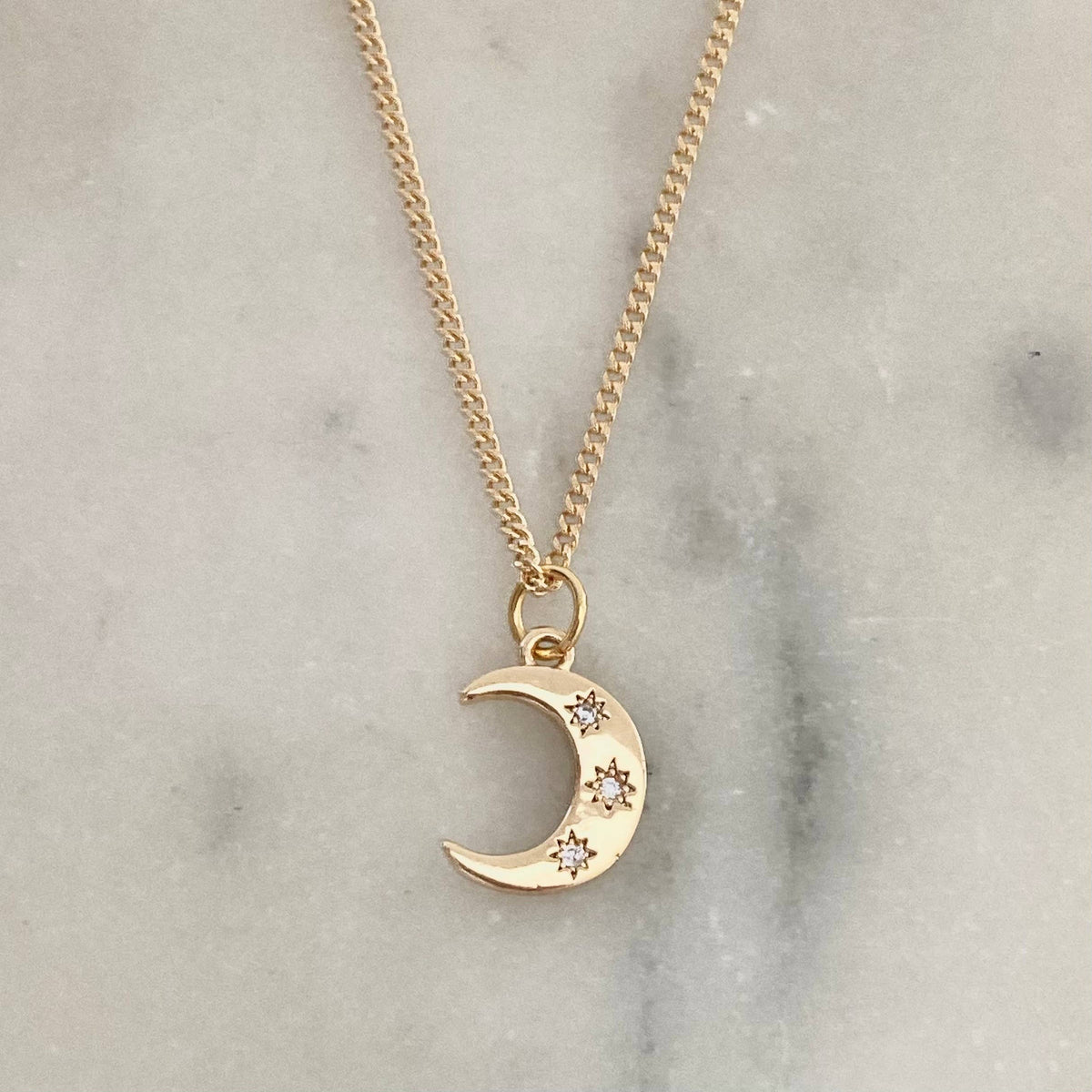 Crescent Half Moon 18K gold filled necklace waterproof