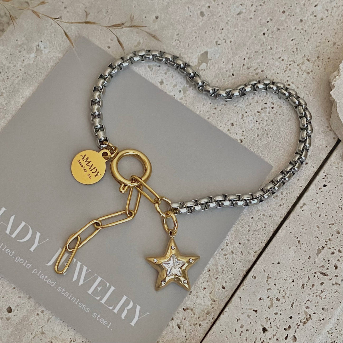 Star charm two tone silver and gold ombré pendant bracelet