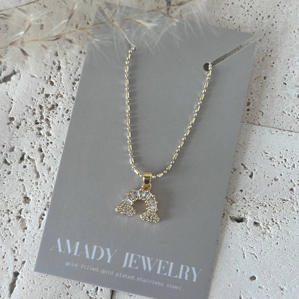 Rainbow charm pendant necklace clear glass chain necklace