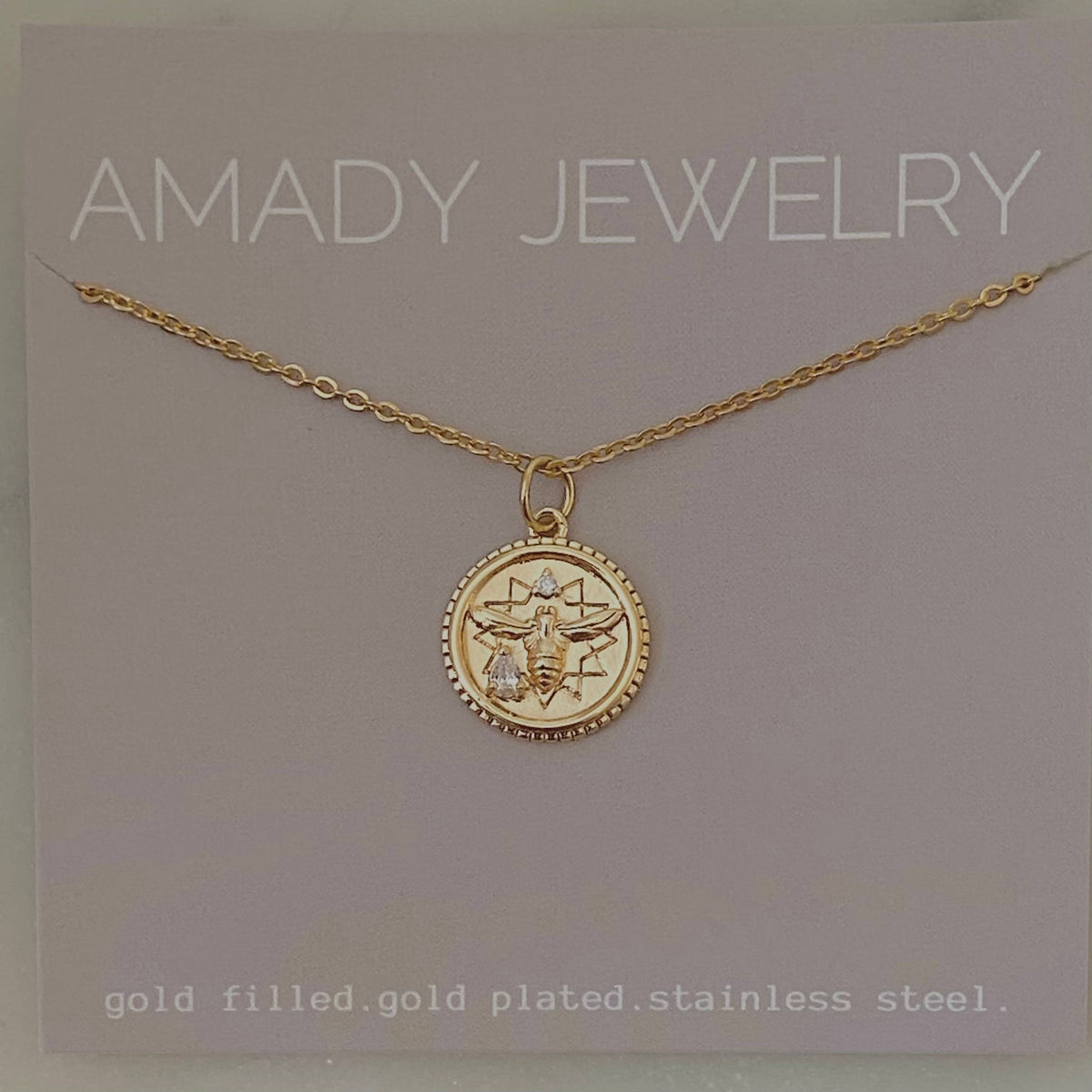 Coin Necklace 18k Gold Filled Gold Plated Honeybee Queen Bee