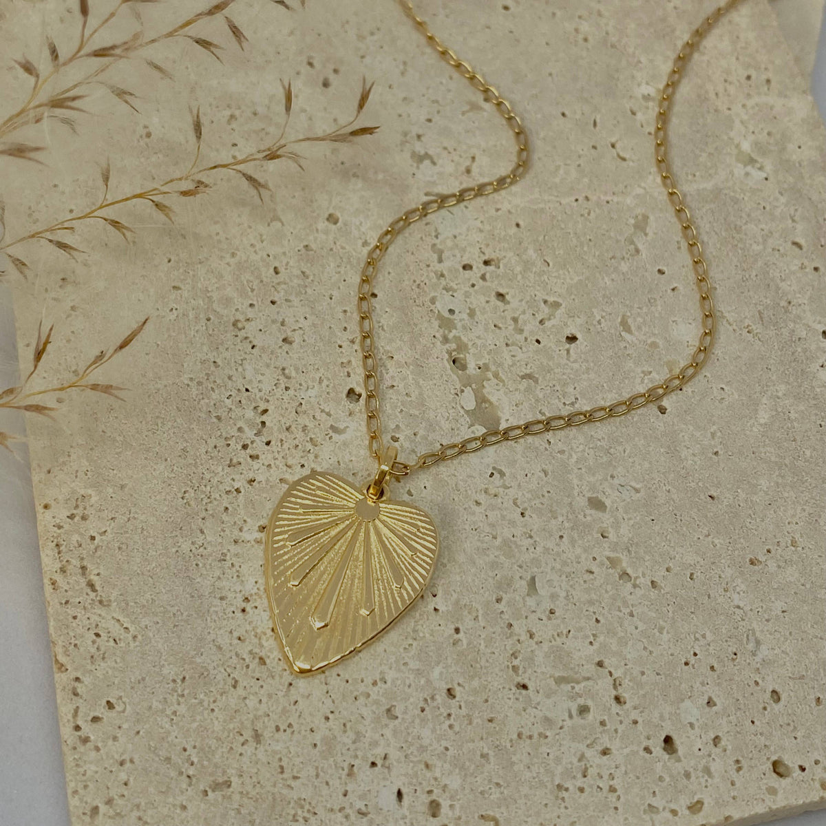 Heart shape charm pendant necklace 18k gold filled 18" long