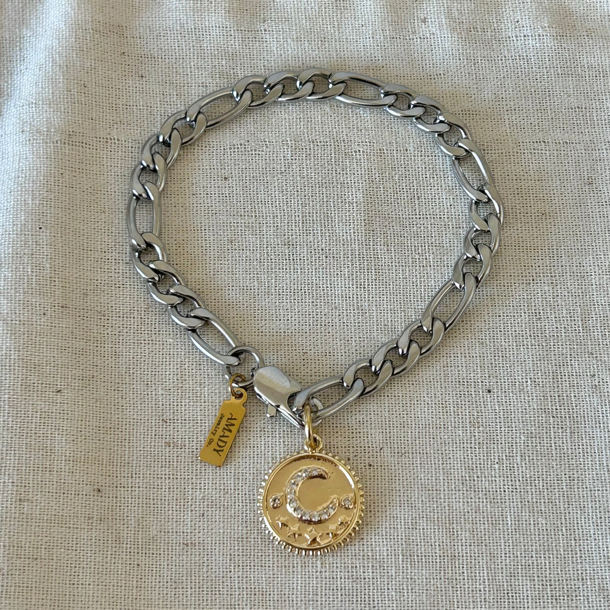 Two tone gold silver half moon crescent bracelet
