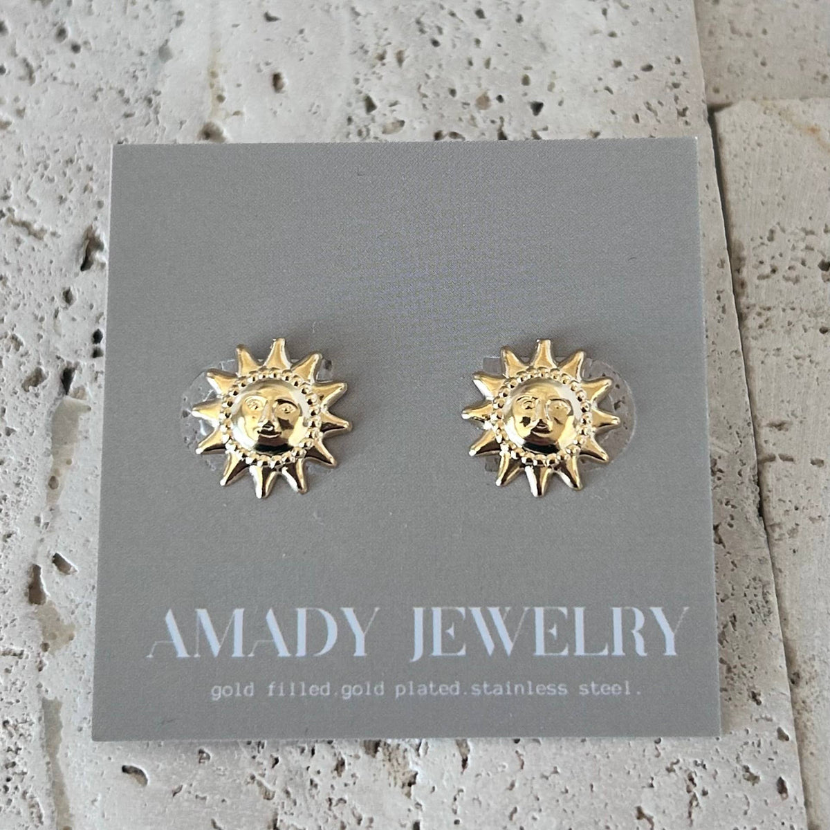 Sun Face post earrings 18k gold filled summer studs