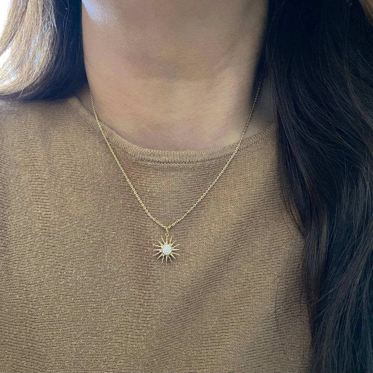 Sun crystal charm necklace 18k gold plated sunrise