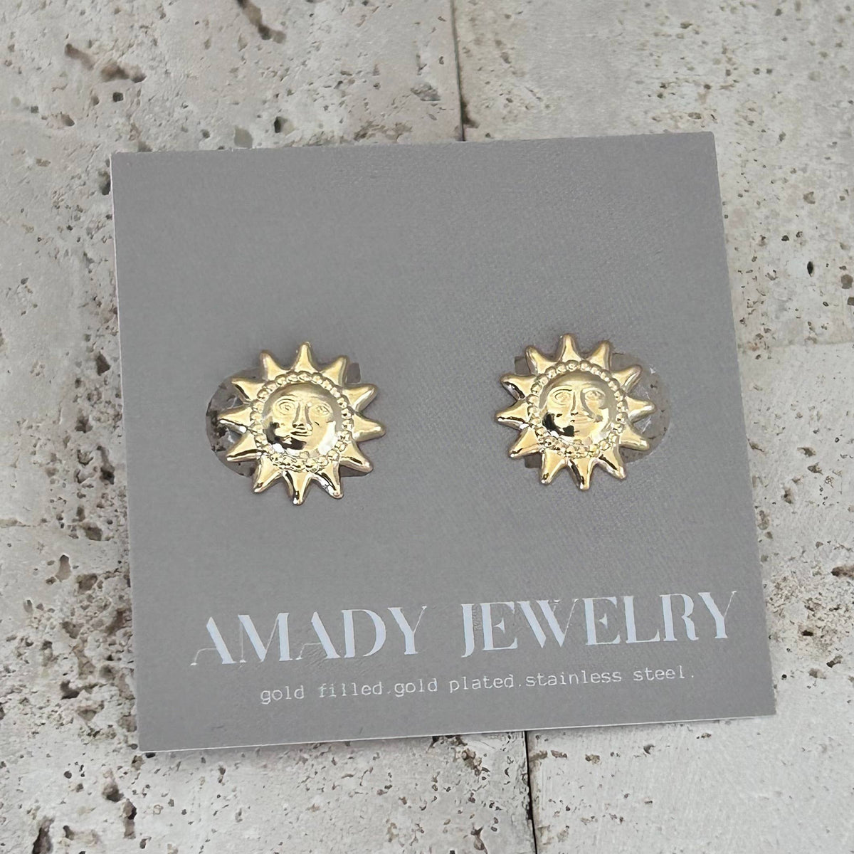 Sun Face post earrings 18k gold filled summer studs