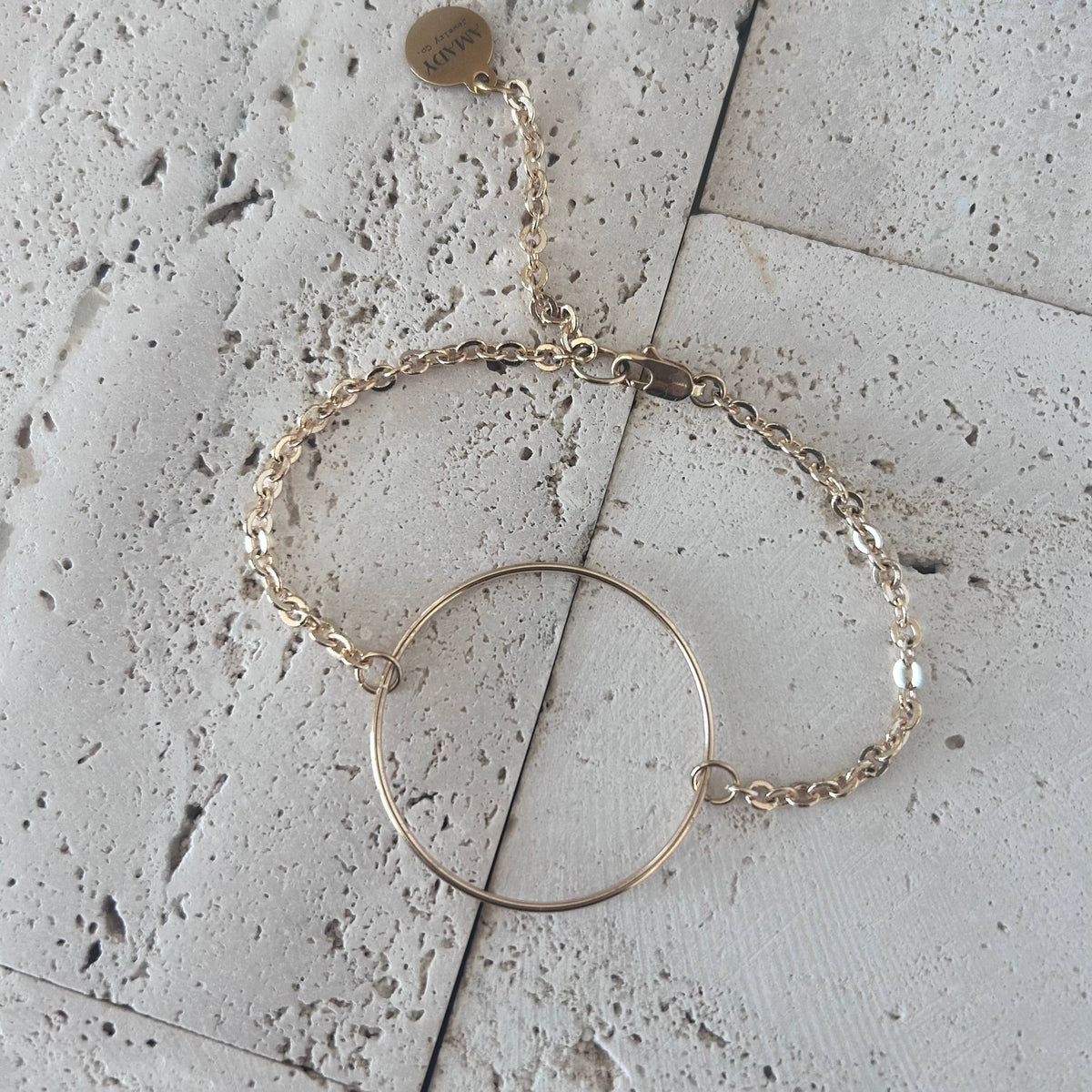 Infinity round charm bracelet circle gold plated