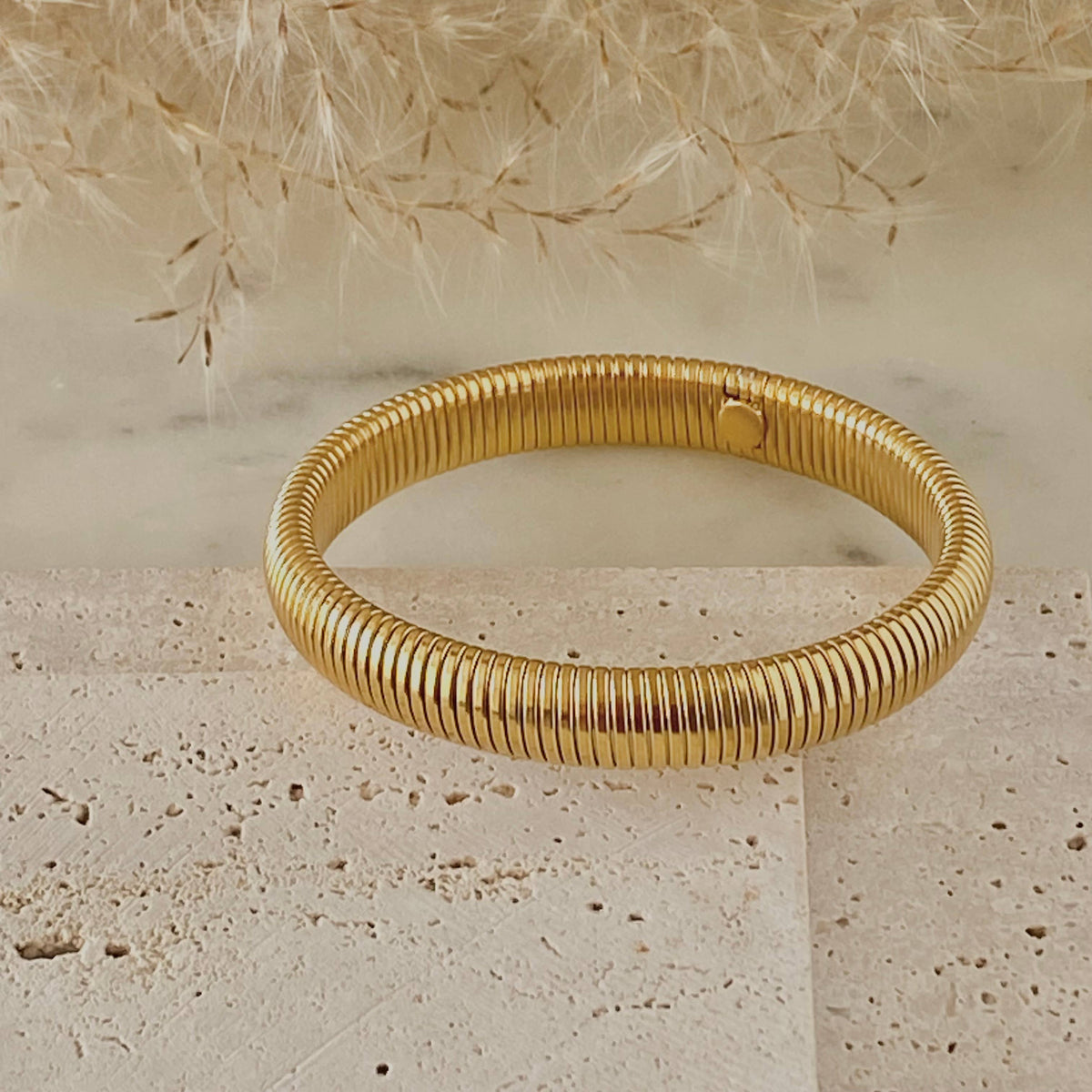 Link Stretch Bangle Bracelet 18k gold plated water resistant