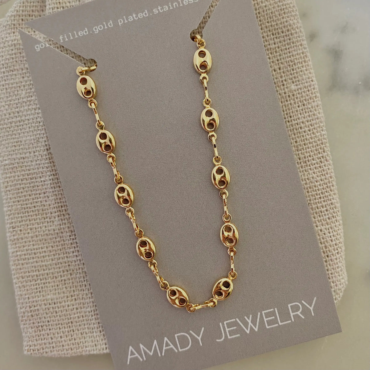 18k Gold Filled Mariner Coffee Bean Link Chain Bracelet