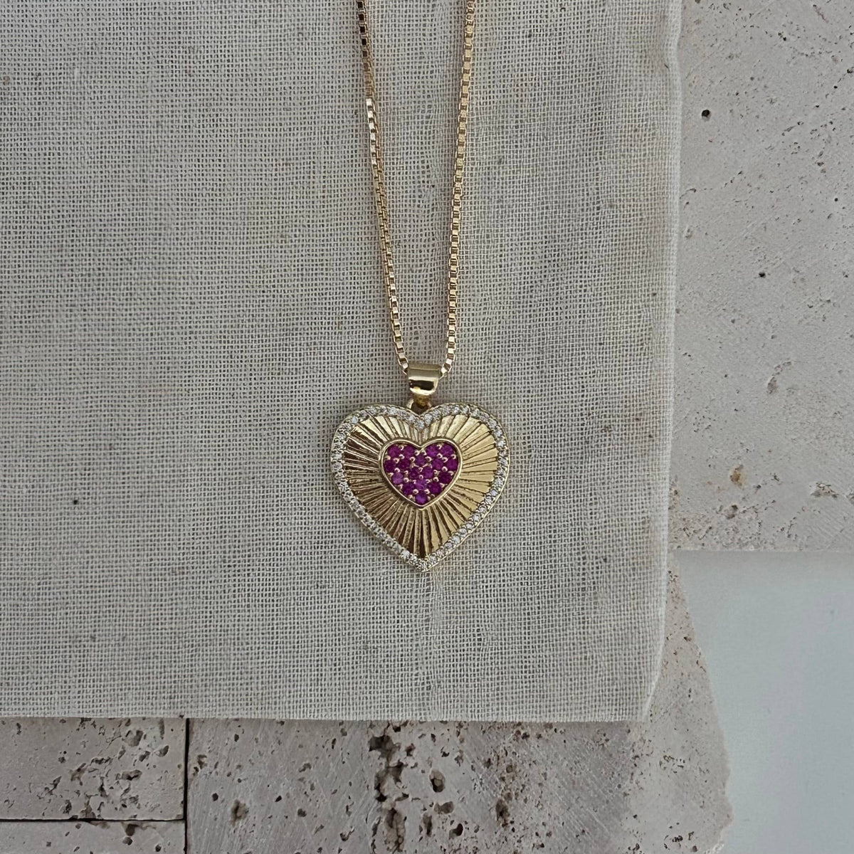 Pink Gold Plated Heart Pendant Necklace