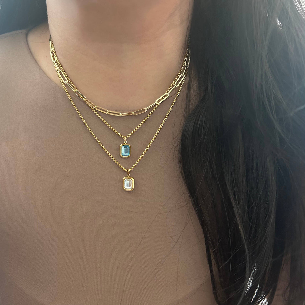 Crystal Pendant Necklace 18k gold plated box chain