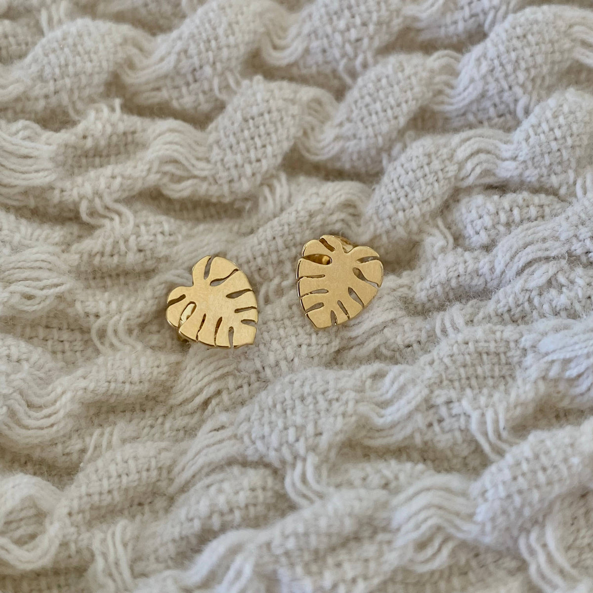 Tropical Monstera Summer leaf post earrings 18k gold filled