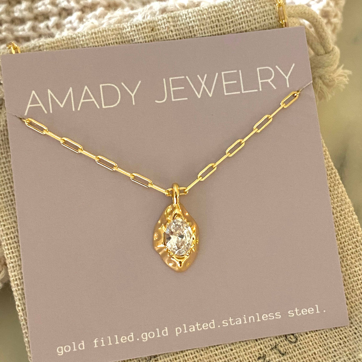 Glass Rock Necklace GP Charm Pendant 18k Gold Filled Chain