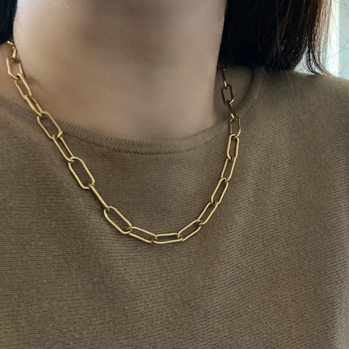18k Gold Plated Paperclip Link Necklace Choker Lariat