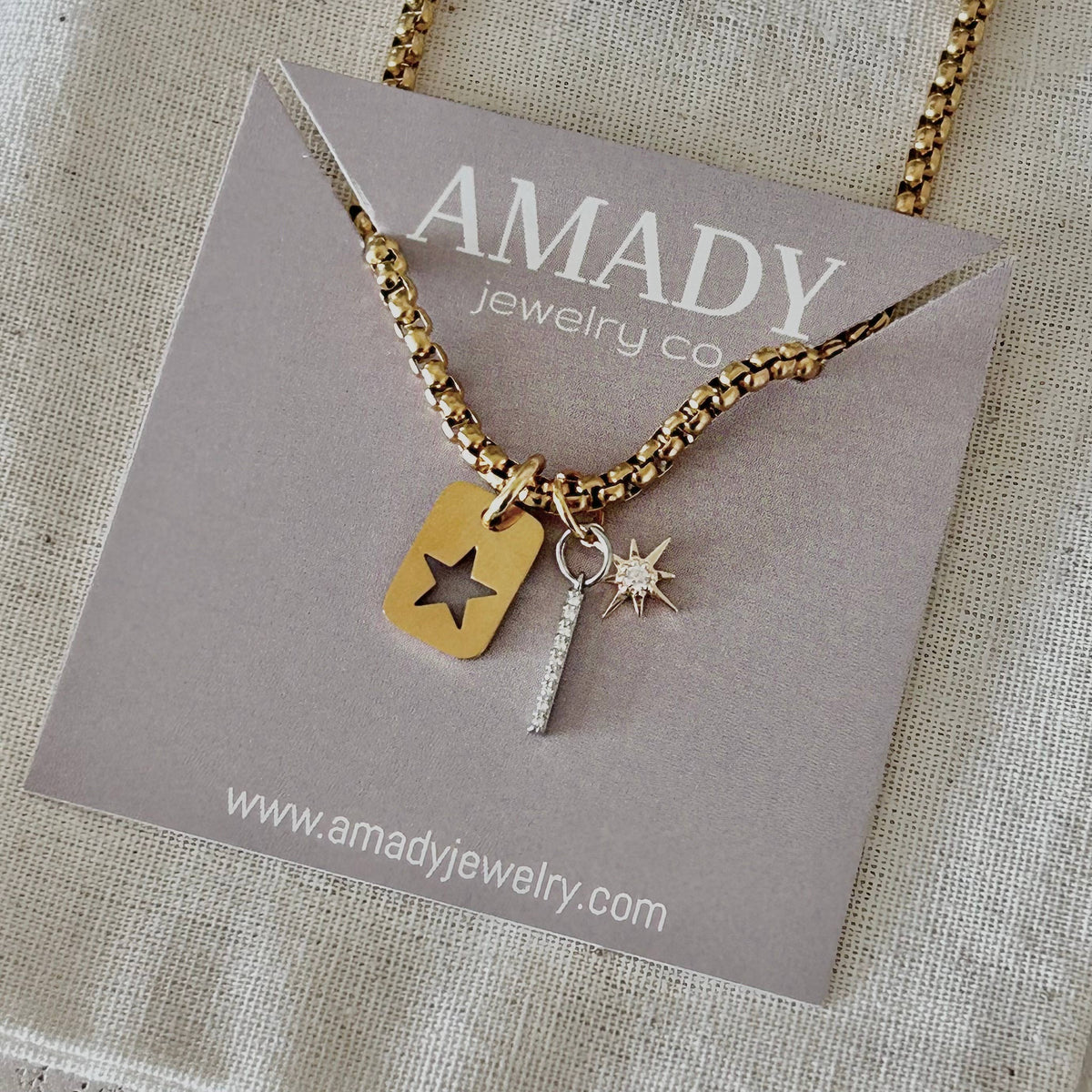 Star tag bar layering necklace gold plated stainless steel