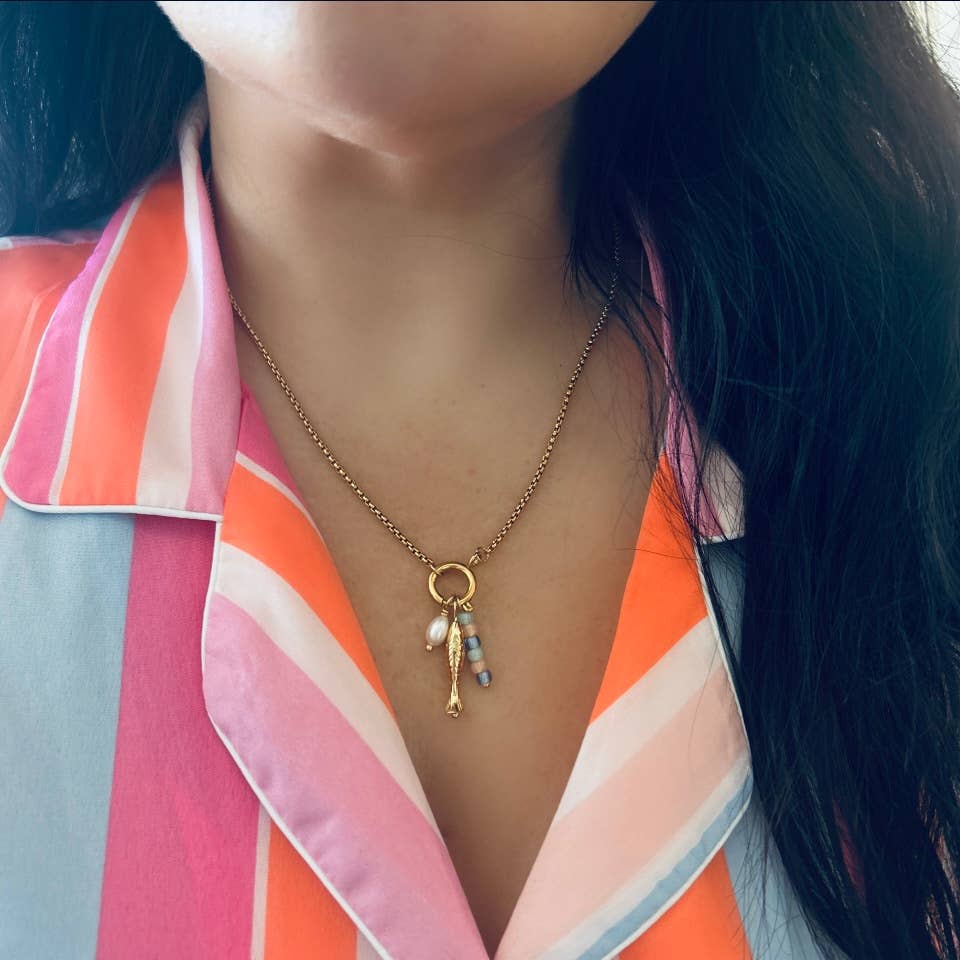 Summer necklace pendants removable fish stones pearl
