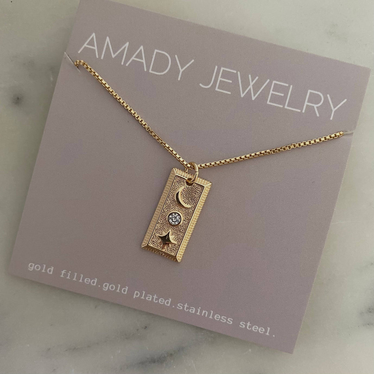 Moon Crescent + Star Pendant Layering Necklace 18K gold