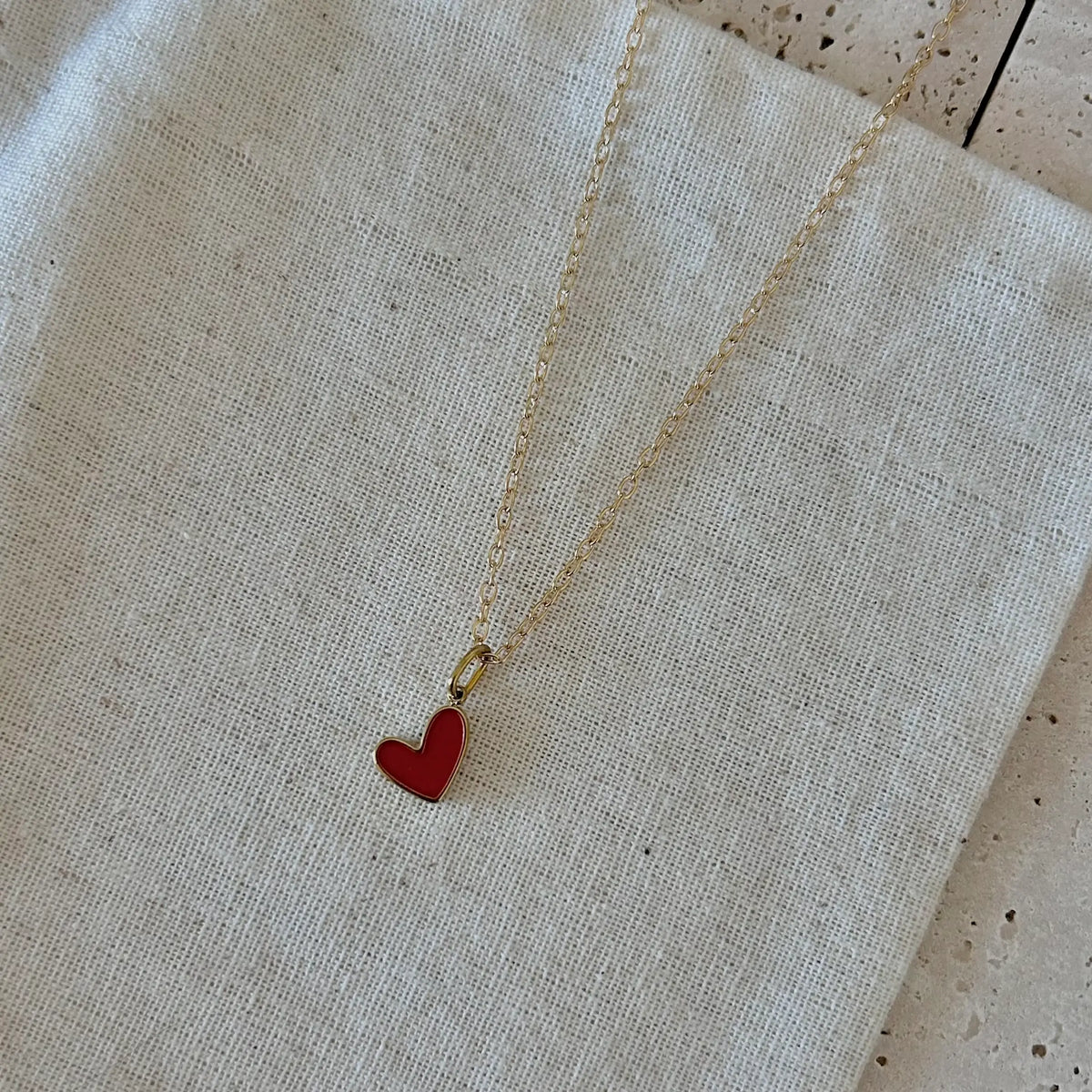 Dainty heart necklace red charm pendant love 18k gold filled