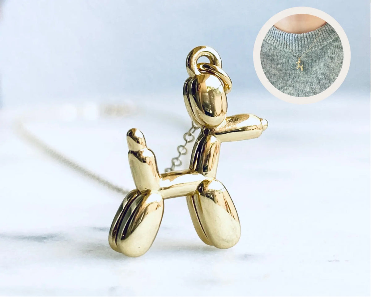Balloon gold dog necklace, puppy ballon necklace, little dog