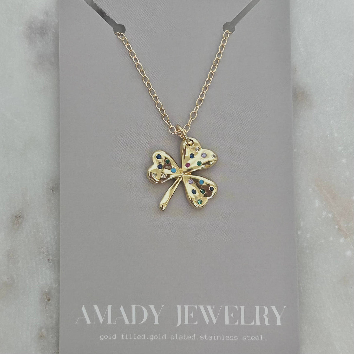 Shamrock leaf pendant 18k gold filled chain necklace lucky