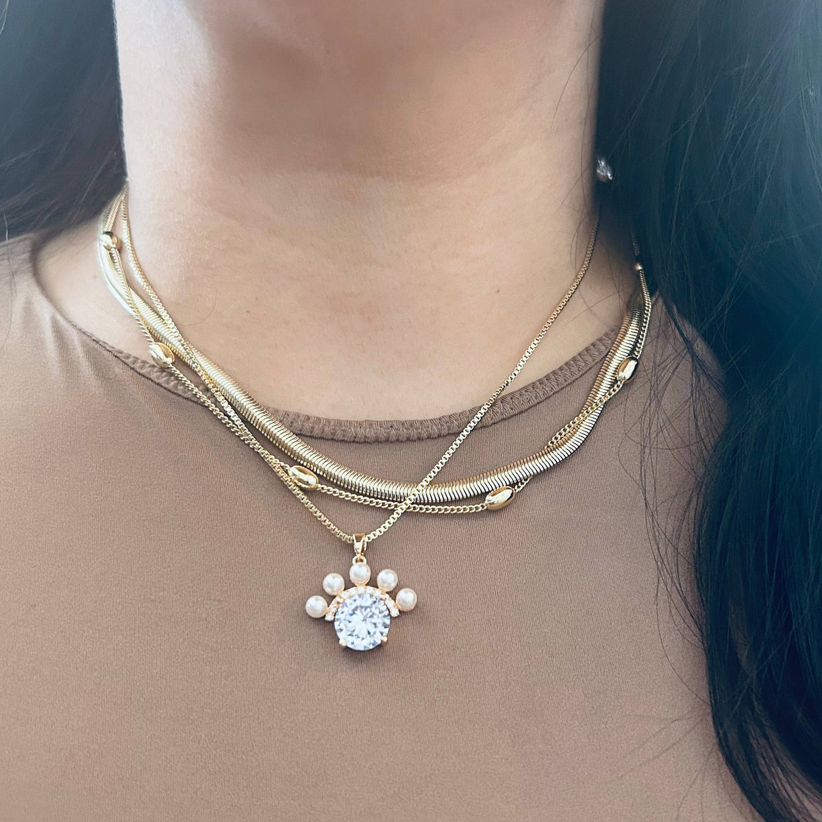Pearls pendant charm necklace 14k gold filled