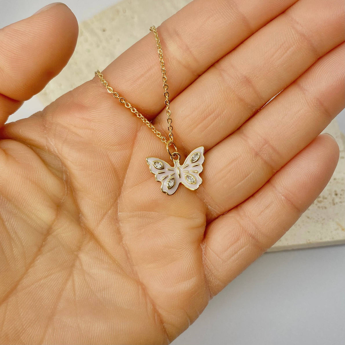 Butterfly pendant necklace pastels color 18k gold filled
